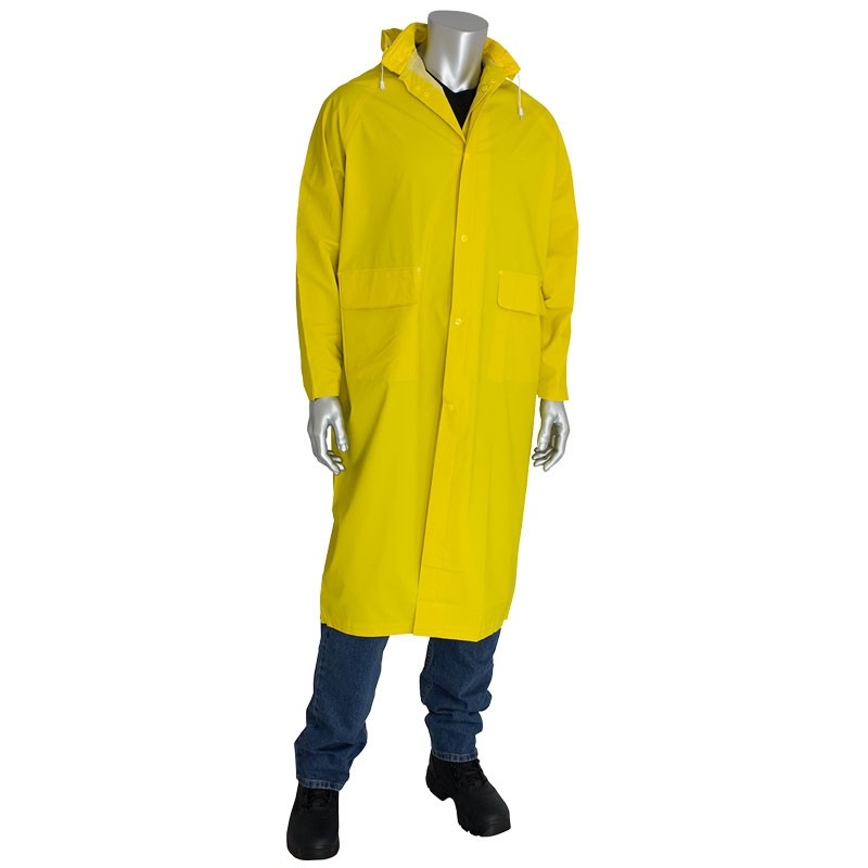48" FR Polyester Raincoat, .35 mm, Yellow, Detachable Hood, Medium