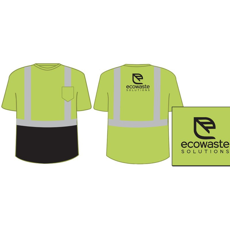 XL CLS 2 HI-VIS YELLOW TALL S/S T-SHIRTSHIRT, ANSI CLASS 2, 100% BIRDSEYE MESH, HEAT-TRANSFER REFLECTIVE STRIPING  W/ ECOWASTE SOLUTIONS LOGO 1C 1L