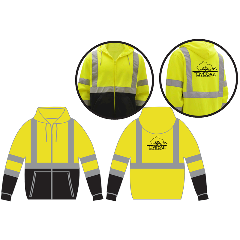 L CLASS 3 HI-VIS YELLOW SWEATSHIRTW/ BLACK BOTTOM W/ ECOSOUTH LIVE OAK ENVIRONMENTAL LOGO 1C 1L