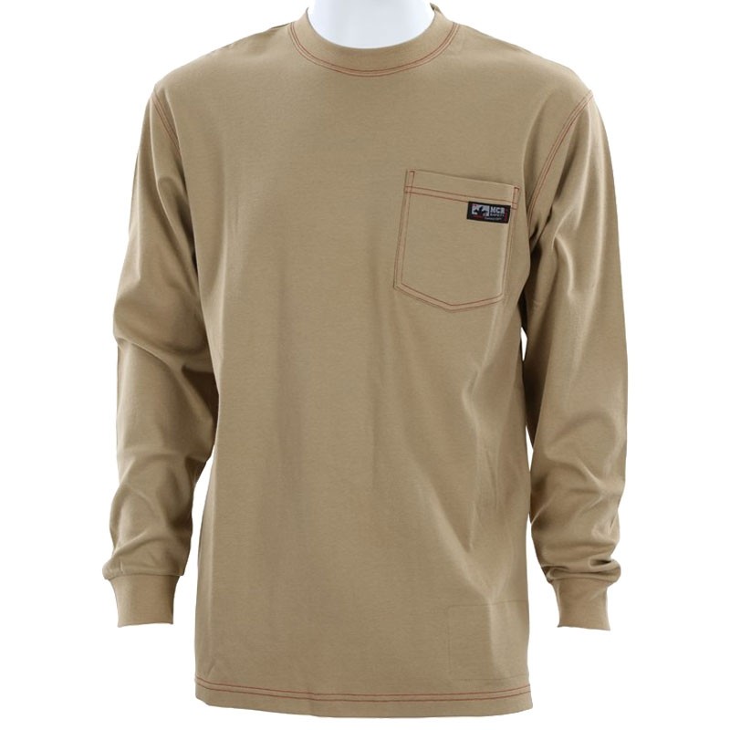 6.5 oz. Cotton FR Tan Long Sleeve Shirt, Large