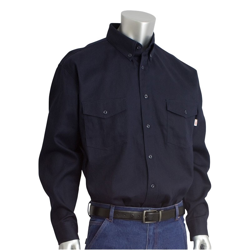 7 Oz.Navy AR/FR Long Sleeve Workshirt, Medium