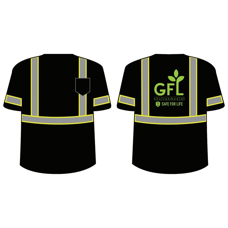 L CLS 1 BLACK S/S T-SHIRT W/ SEG MENTED REFELCTIVE TAPE W/ GFL ENVIRONMENTAL LOGO 1C 1L