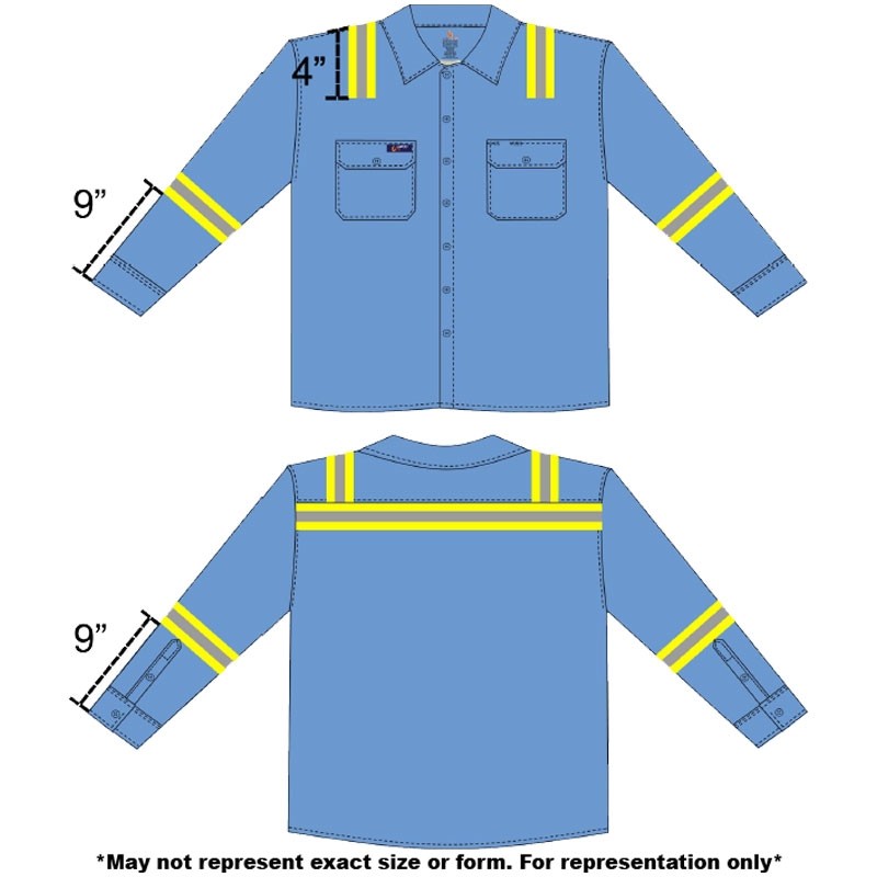 7 Oz. FR Uniform Shirt Long Sleeve w/ Reflective Stripes Medium Blue, 2-XL