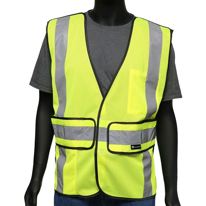 Class 2 5 Point Break-Away Safety Vest, w/ X-Back Reflective, Yellow, Adjustable-Fit, Universal Size