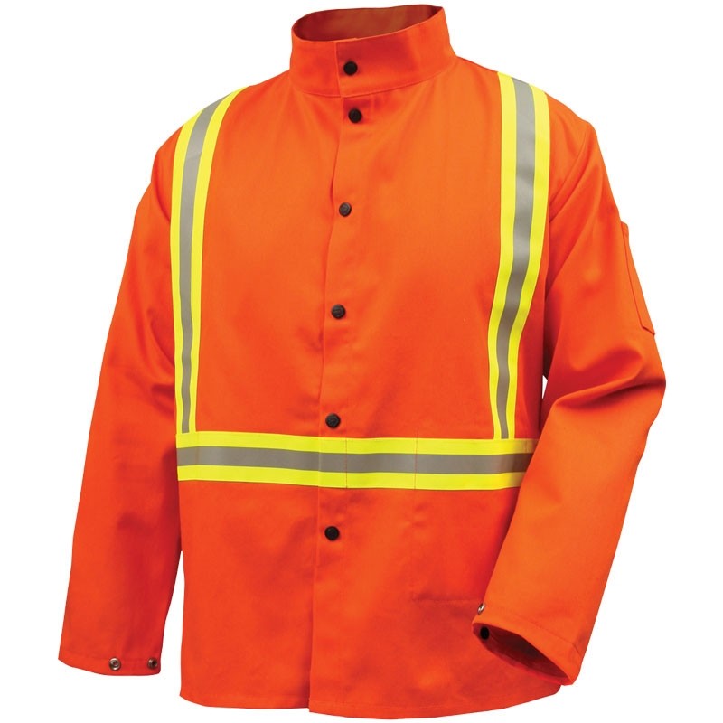Black Stallion® FR Welding Jacket, Orange w/ Two-Tone Reflective Striping, 2-XL