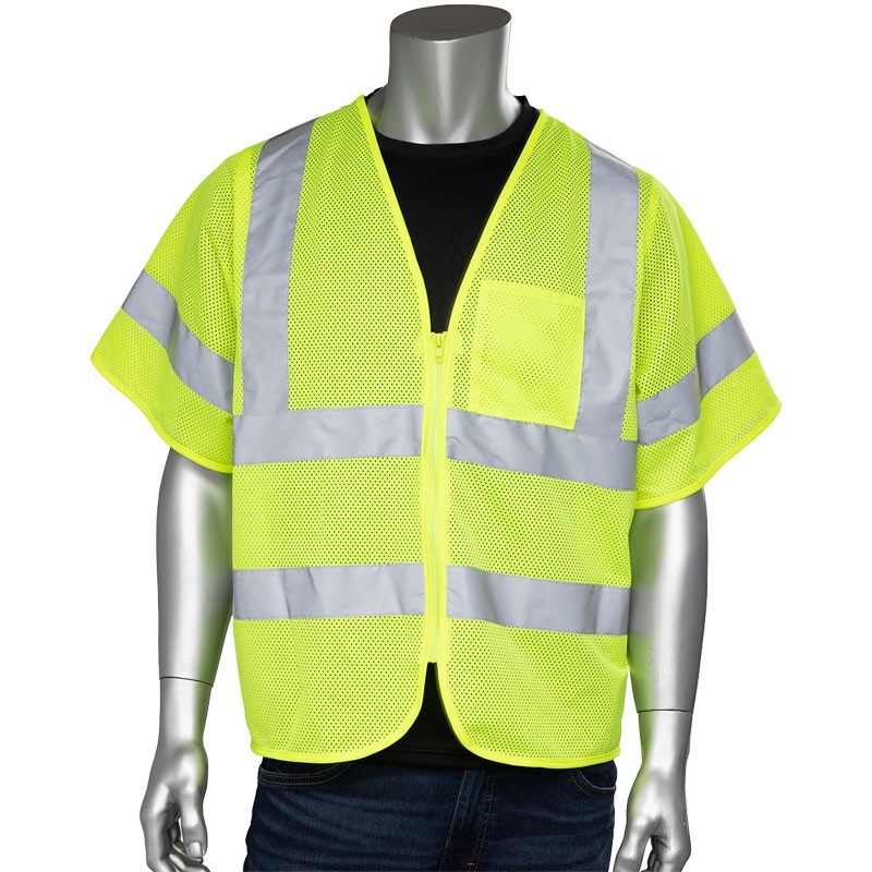 Class 3 Safety Vest, Hi-Vis Yellow, Zipper Closure, One Pocket, 4-XL/5-XL