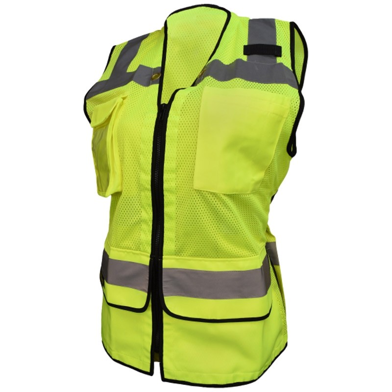 Class 2 Ladies Surveyor Vest, Hi-Vis Yellow, Zipper Closure, Large