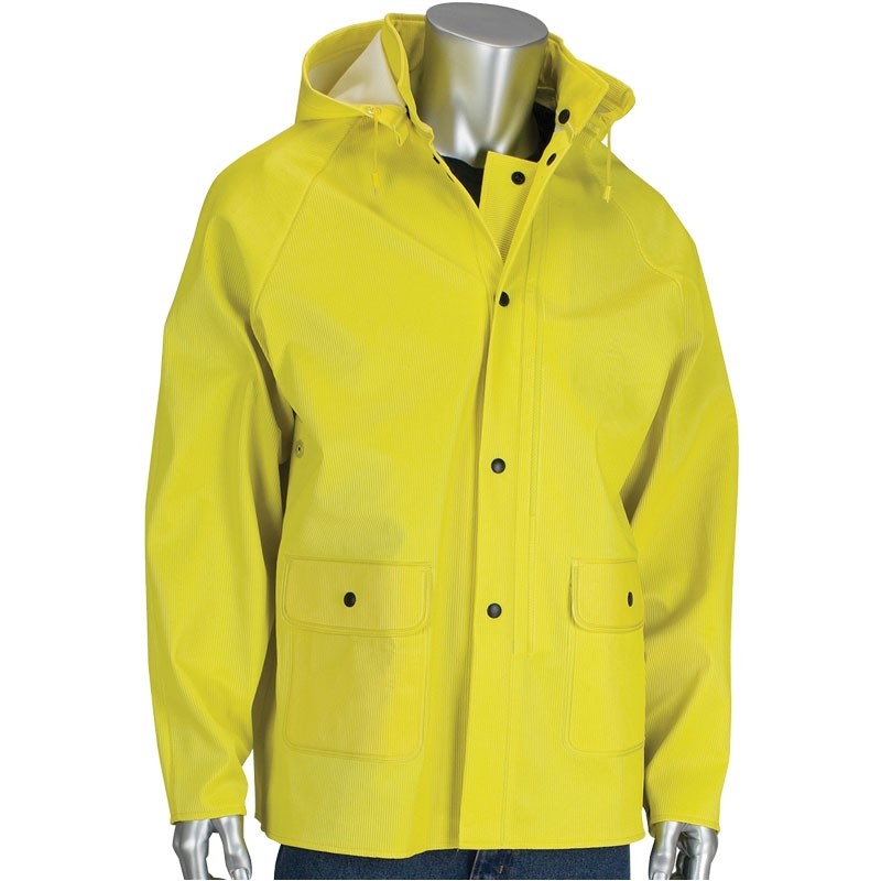 Flex™ Ribbed PVC Rain Jacket w/ Hood, Yellow, Small