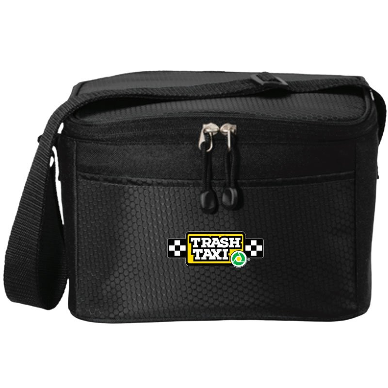 BG512 BLACK 6-CAN CUBE COOLERW/ TRASH TAXI LOGO 4C 1L