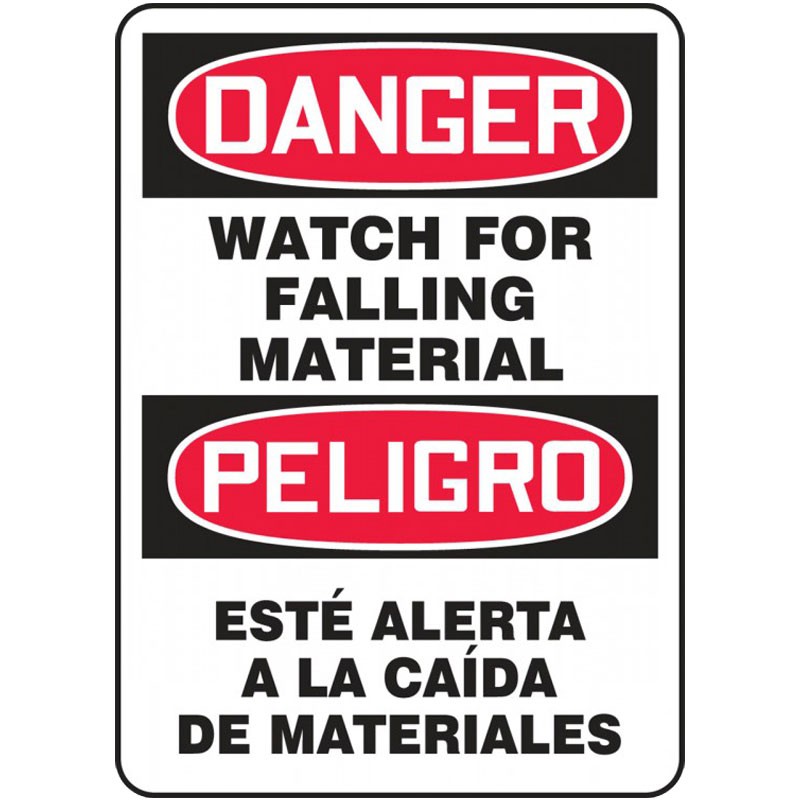 10" x 14" Danger Watch For Falling Debris, Bilingual English/Spanish, Plastic Sign