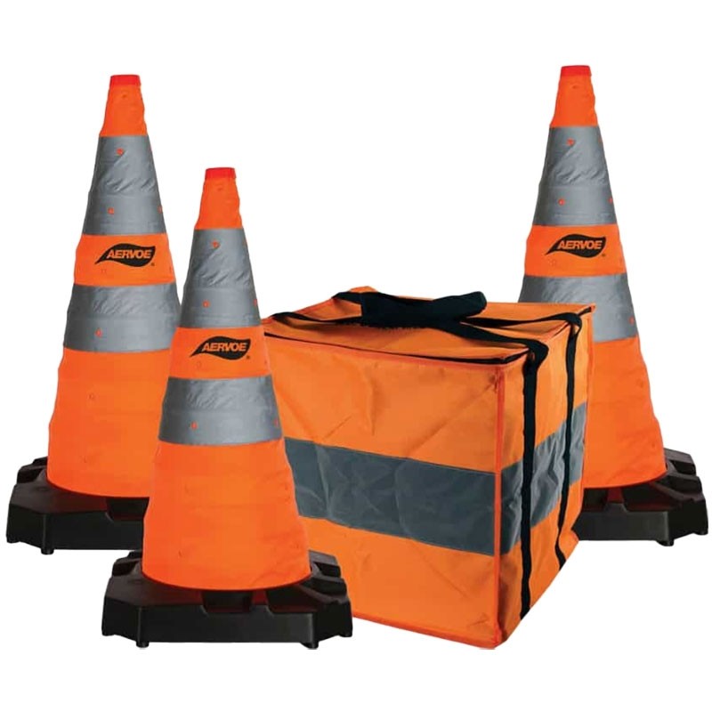 3 Pack of Heavy Duty Collapsible Safety Cone 28" High with LED Light and 8 LB Weighted Base