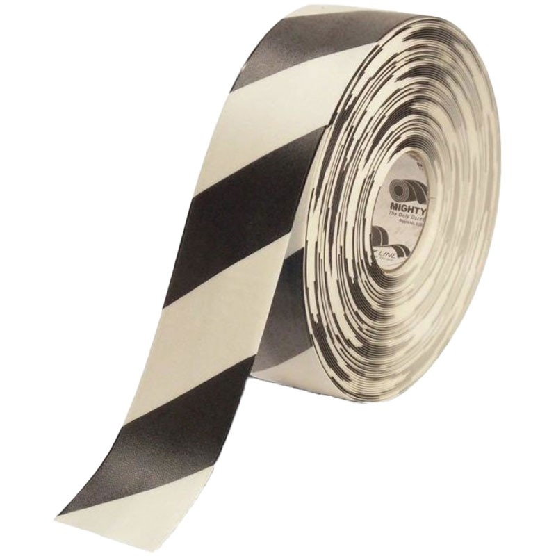 Mighty Line® Floor Hazard Marking Tape, Black & White Diagonal Stripe, 3" x 100' Roll