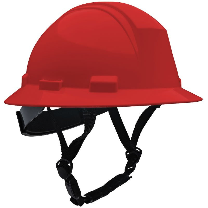642 Hard Hat, Full Brim, 4-Point Wheel Ratchet Suspension & 4-Point Chin Strap, Red