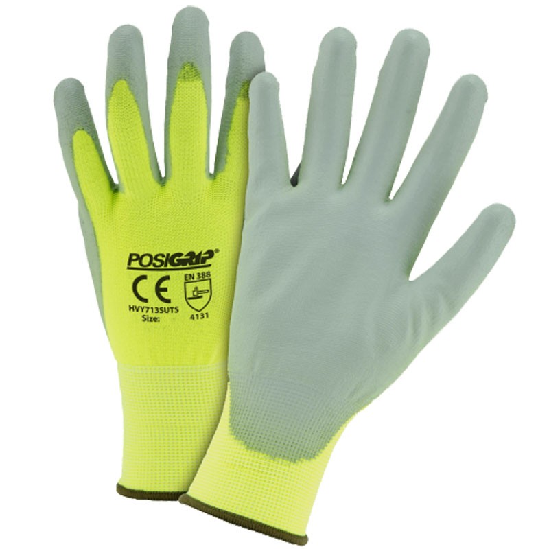Posigrip Hi Vis Yellow Polyurethane Coated Palm & Fingers, Small