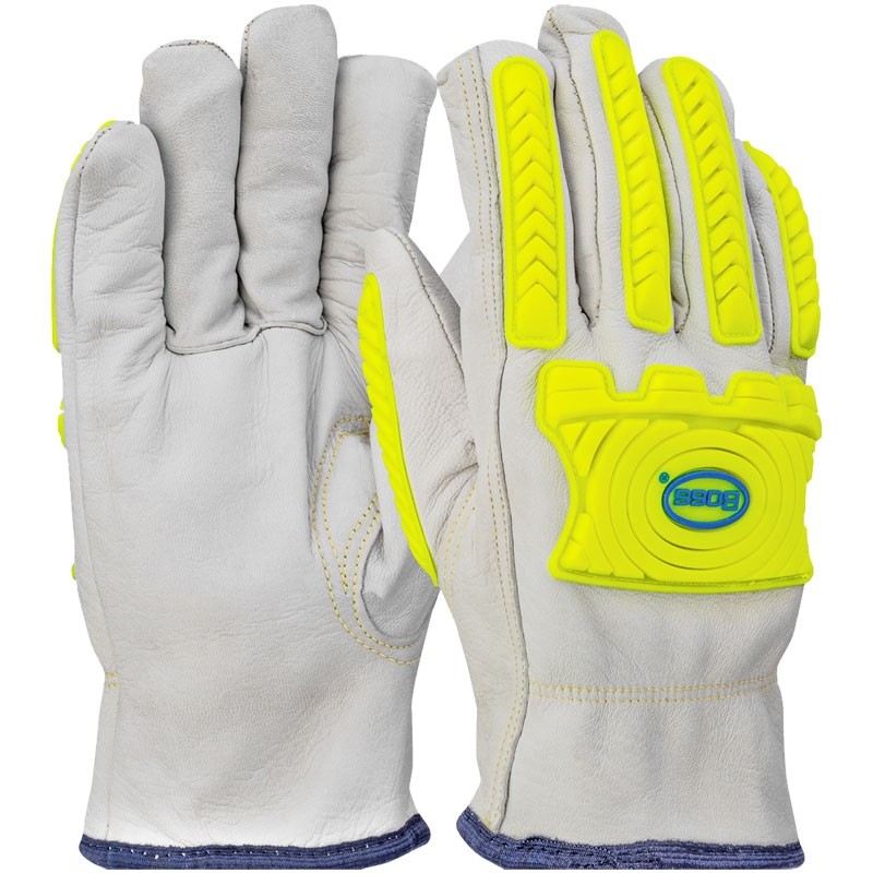 Top Grain Goatskin Drivers Glove, Hi-Vis Impact Protection, HPPE Blend Lining, Large