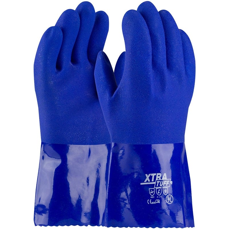 XtraTuff™ 12" Double Dipped PVC Glove, Textured Grip, Interlock Lining, Medium