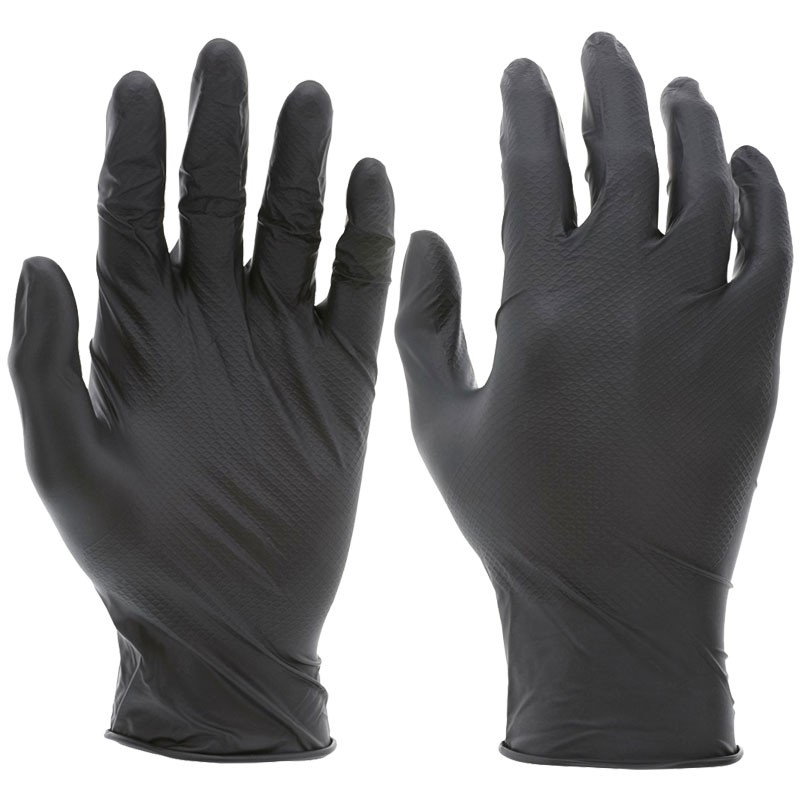 6-Mil Black Disposable Nitrile Glove, Powder Free, Embossed Grip, X-Large