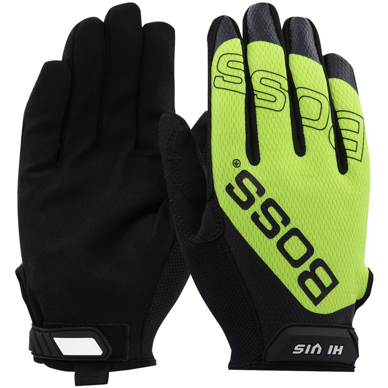 Boss® Hi-Vis Mechanics Glove, Synthetic Leather Palm, Reinforced Thumb Crotch & Fingertips, Touchscreen Compatible, Large