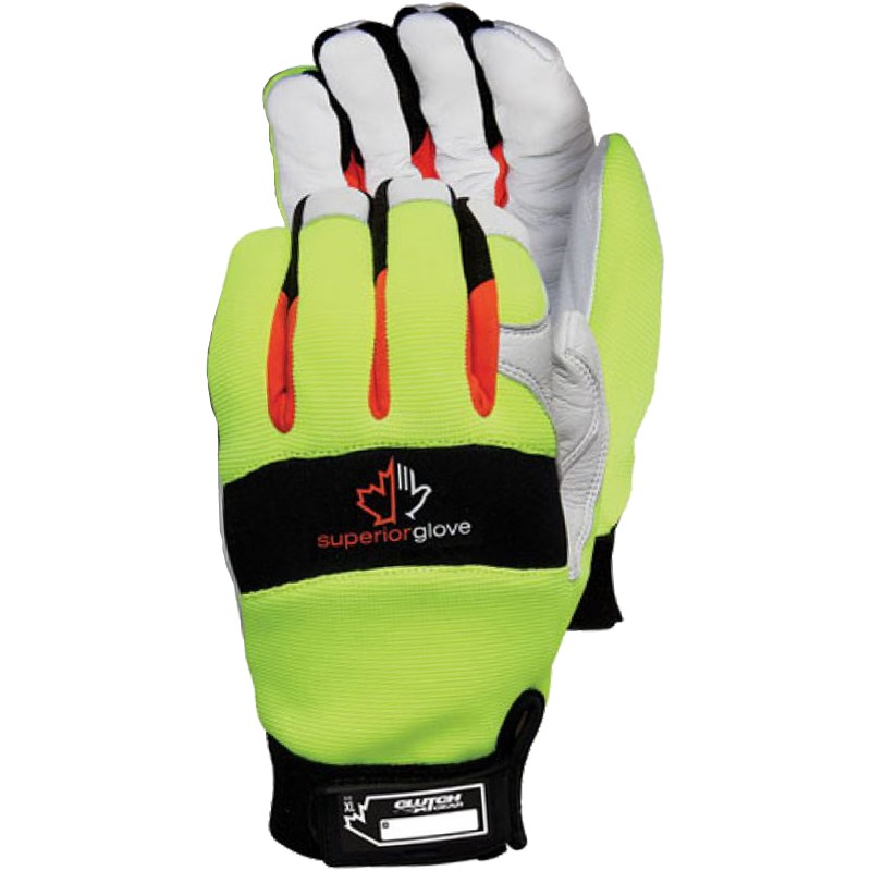 MXGKGHV-L CLUTCH GEAR HI VIZ MECHANICS  GLOVE W/ GOAT GRAIN PALMS LARGE