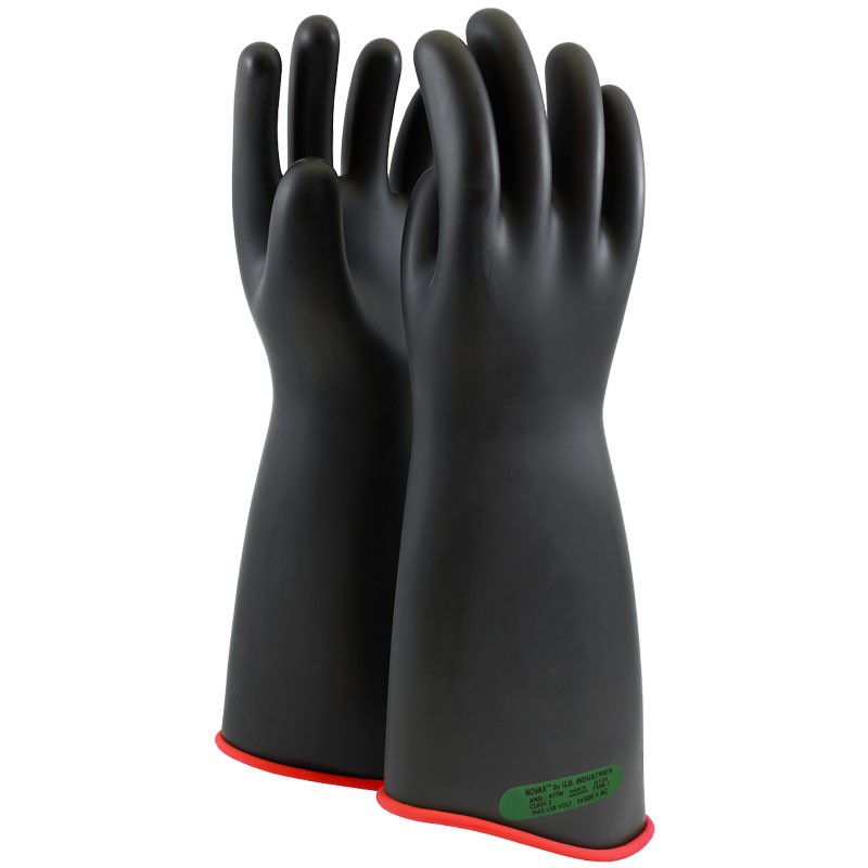 162-3-18 Novax® Class 3 Rubber Insulating Glove with Red Contour Cuff - 18", Black, Size 12