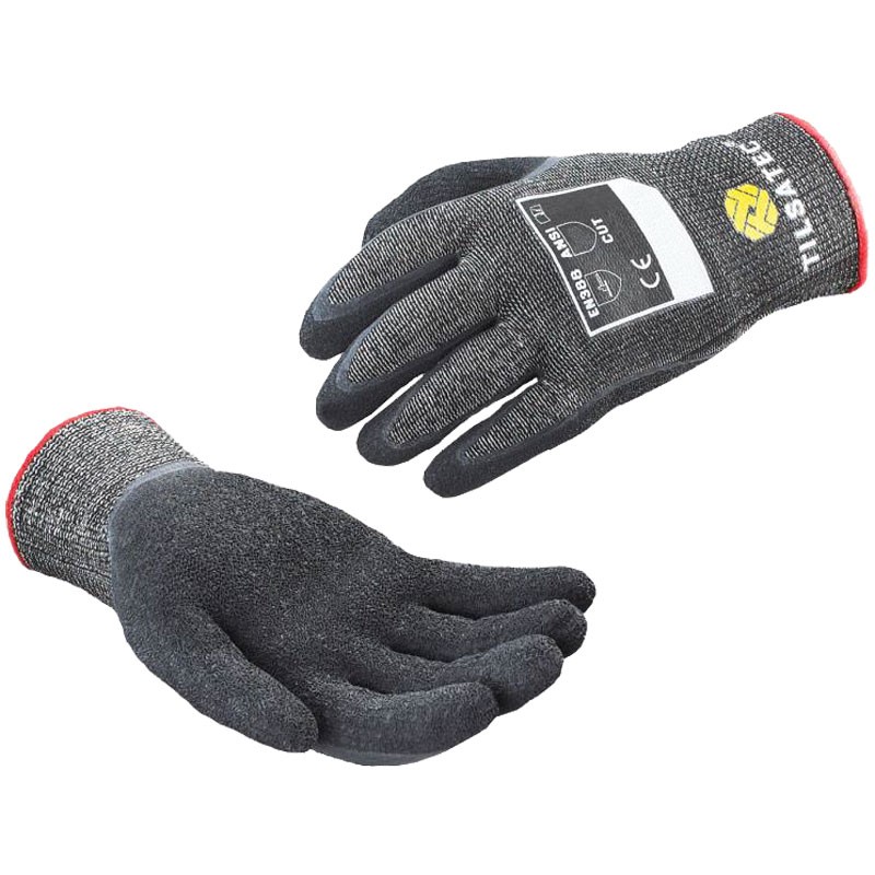 Tilsatec Cut-Resistant Glove, Black Latex Coated Palm, Small