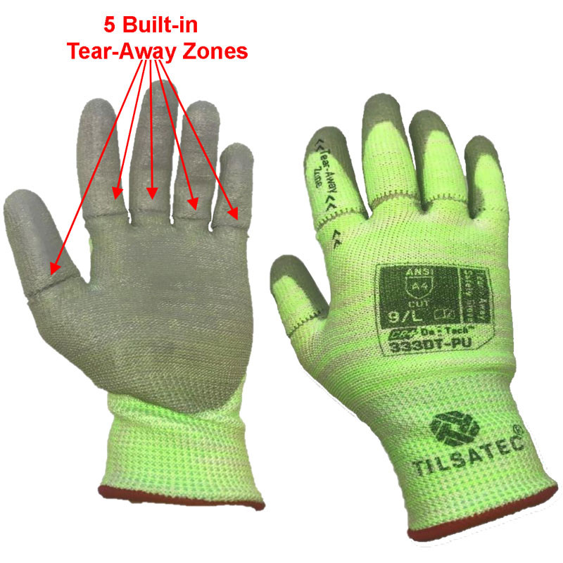 Cut Resistant Breakaway Glove, PU Coated Palm, 3-XL