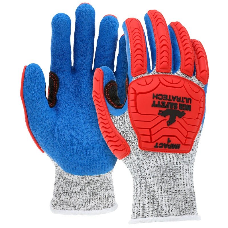 UltraTech™ 13 Gauge HyperMax™ Shell w/ Blue Textured Latex Coated Palm and Fingers, TPR Back, Large