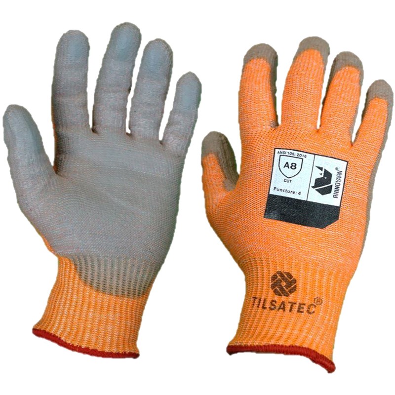 Hi-Vis Orange RhinoYarn® Glove, Polyurethane Coated Palm, 2-XL