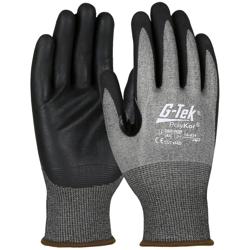 #854 18 Gauge Gray Poly Blend Glove, Black Nitrile Foam Grip, TouchScreen Compatible, Medium