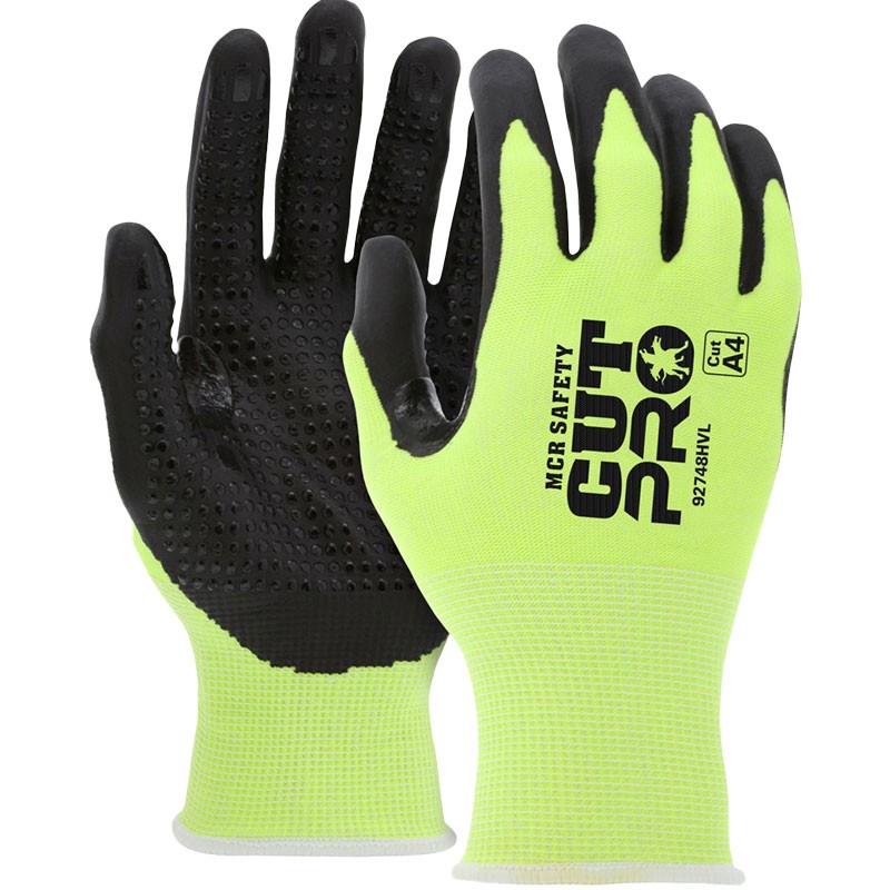 18 Gauge Hi-Vis Yellow HyperMax™ Glove, Dotted Nitrile Grip, X-Small