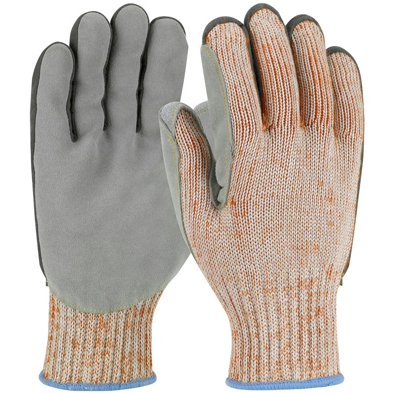 HPPE/Steel Blend Cut-Resistant Glove, Split-Cowhide Leather Covered Palm, Aramid Stitching, Vend-Ready, Large