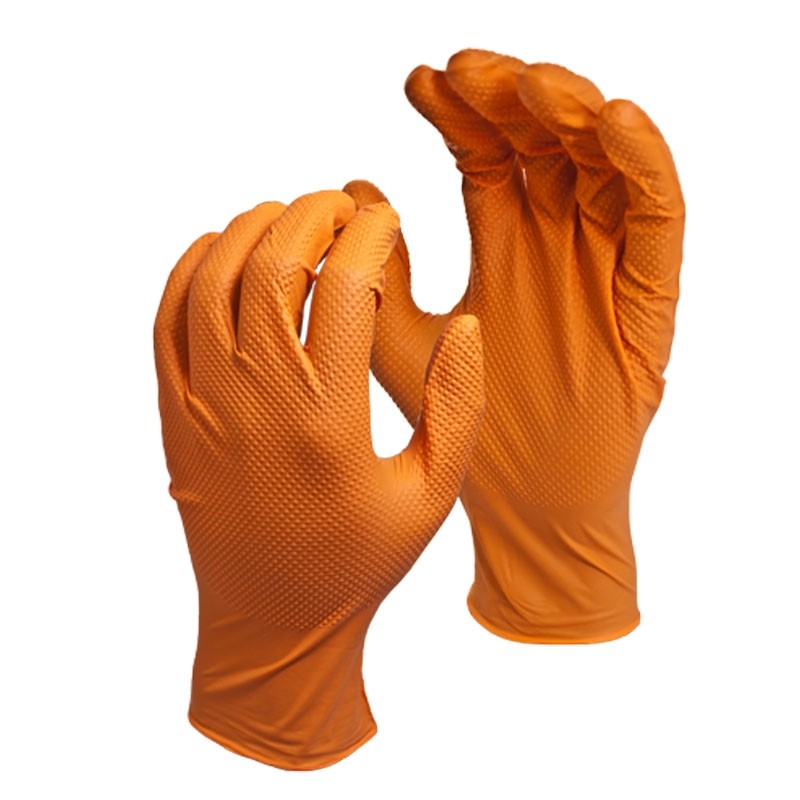6 Mil Orange Disposable Nitrile Glove, Landfill Biodegradable, 9.5" Length, Powder Free, Embossed Grip, Small