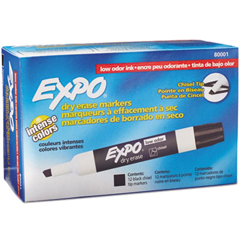 DRY ERASE CHISEL TIP MARKERS - 12/BX