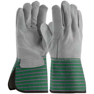 Split Cowhide Palm Full Leather Back Gloves, Rubberized Gauntlet Cuff, Small
