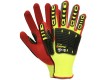 HI-VIS HPPE/GLASS FIBER GLOVE, IMPACT PROTECTION, SANDY NITRILE GRIP