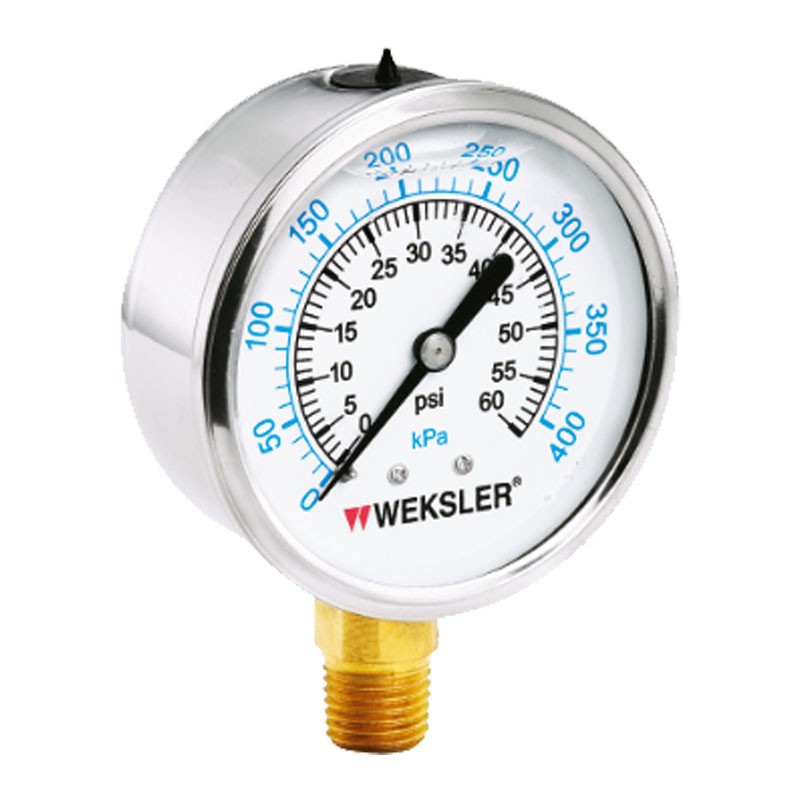 2.5" Stainless Steel Cased, Liquid Filled Pressure Gauge, 0-2000 PSI, 1/4" NPT Bottom Connector