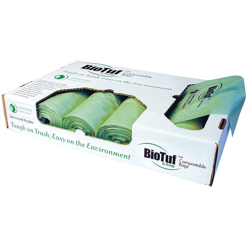 47" x 60" 64 Gallon Compostable Bio Bag / Can Liner, 1 Mil., Green, 100/Case