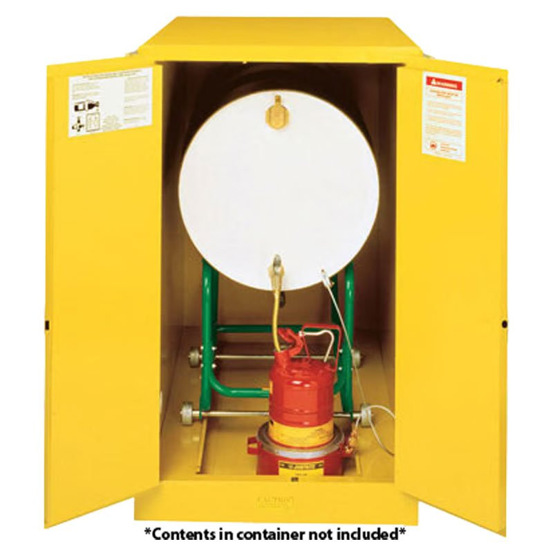 55 Gallon 1 Drum Horizontal Flammable Cabinet with Cradle Track, 2 Doors, Manual Close, Yellow