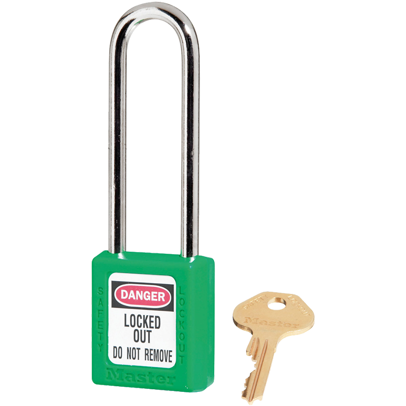 Safety Lockout Padlock, 3" Shackle, Green, Keyed Different