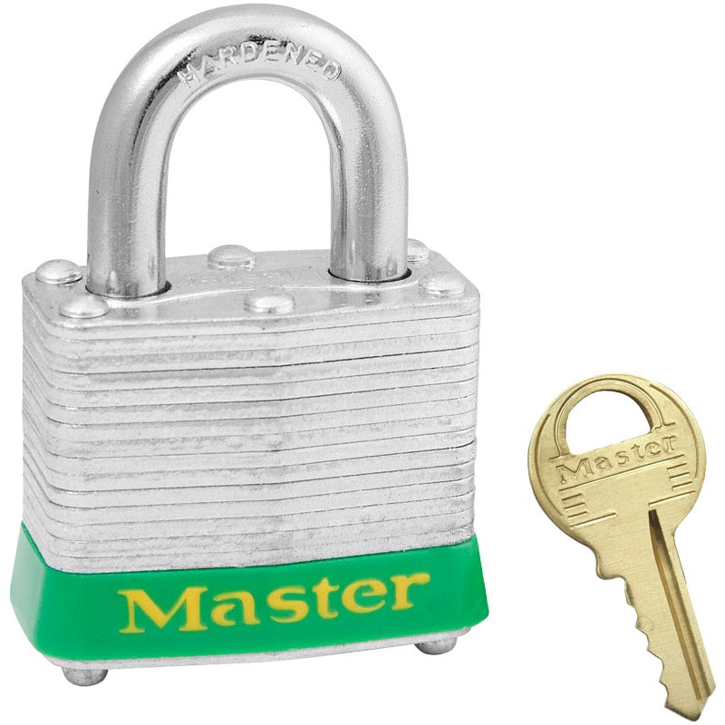 Steel Safety Padlock, 3/4" Shackle, Green Bumper, Keyed Different