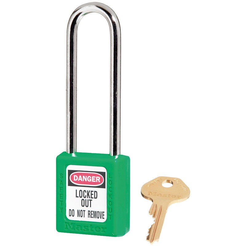 Safety Lockout Padlock, 3" Shackle, Green, Keyed Alike