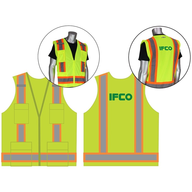 SM TWO-TONE STRIPE CLS 2 VEST LY  8 POCKET SURVEYOR'S VEST W/ IFCO LOGO 1C 1L