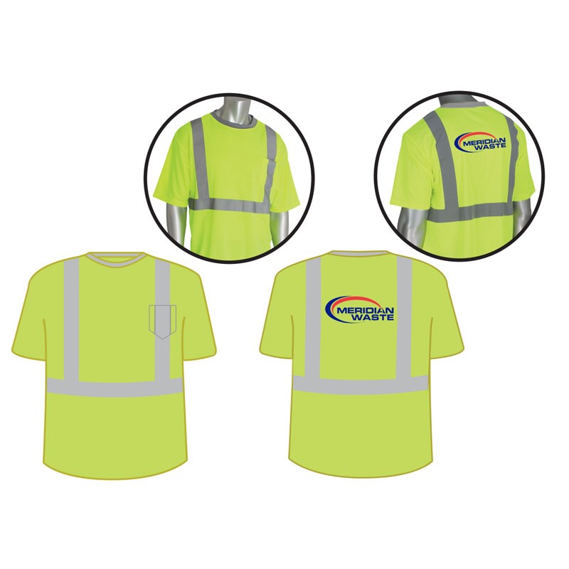2XL  CLS 2 CREW NECK T-SHIRT HI-VIS YEL W/MERIDIAN WASTE LOGO 2C-1L