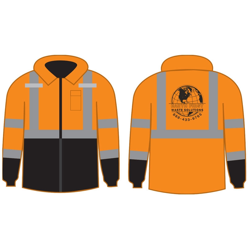 4XL VALUE CLASS 3 BOMBER JACKET ORANGEW/ EARTH FIRST WASTE SOLUTIONS LOGO 1C 1L