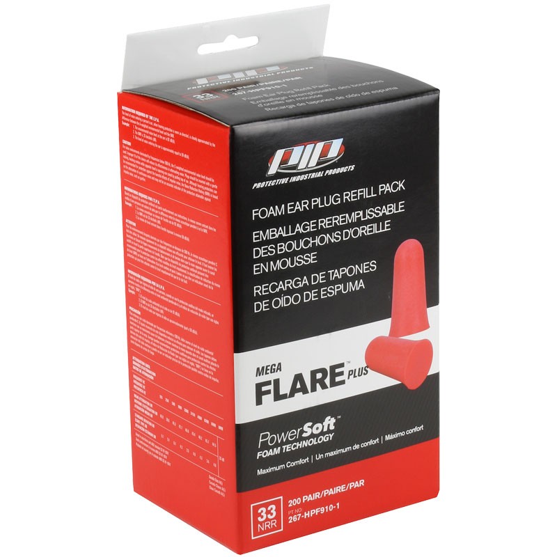 Mega Flare™ Plus Earplugs, 33 dB NRR, Red PU Foam, 200 Pair / Bulk Refill Pack, Uncorded