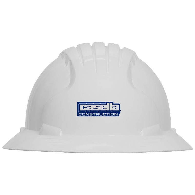 #6161 WHITE WHEEL RATCHET FULL BRIM HARDHAT W/CASELLA CONSTRUCTION LOGO 1C 1L