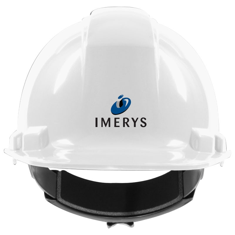 241R WHITE HARD HAT W/ 4-PT WHEELRATCHET SUSPENSION W/ IMERYS LOGO 3C 1L