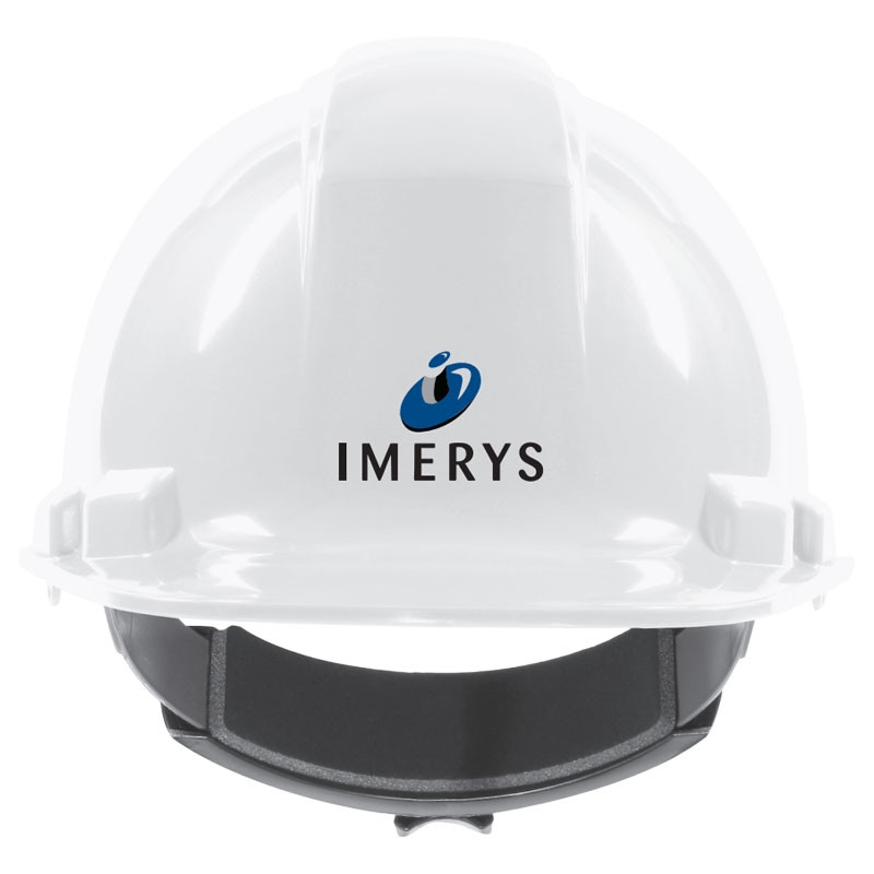 241RV VENTED WHT HARD HAT W/ 4-PT WHEELRATCHET SUSPENSION, WHITE W/ IMERYS LOGO 3C 1L