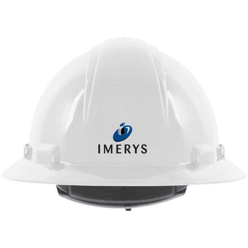 641RV WHITE VENTED FULL BRIM HARD HAT W/4-PT WHEEL RATCHET TEXTILE SUSPENSION W/ IMERYS LOGO 3C 1L
