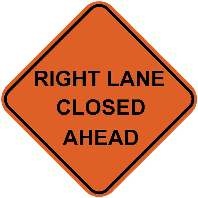 48" Mesh Rollup Sign, Non-Reflective - Right Lane Closed Ahead